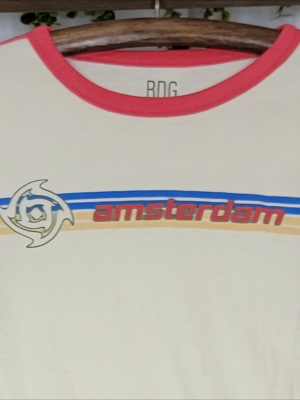Graphic Long Sleeve Top Y2K Baby Tee Cream Red Striped Fitted Medium - Picture 6 of 8